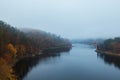 The Dalesice water reservoir on the Jihlava river in the autumn fog