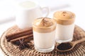 Dalgona coffee, Fluffy cream coffee whipping on milk, Korean coffee style Royalty Free Stock Photo