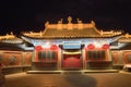 Dazhou lamasery Temple, by night illuminated Hohhot China gate Royalty Free Stock Photo