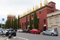 The Dali Museum in Figueres, the movement of cars and tourists near the museum.