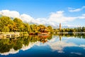 Dali three white pagodas and Cangshan Mountain. Royalty Free Stock Photo