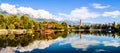 Dali three white pagodas and Cangshan Mountain. Royalty Free Stock Photo