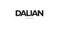 Dalian in the China emblem. The design features a geometric style, vector illustration with bold typography in a modern font. The