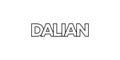 Dalian in the China emblem. The design features a geometric style, vector illustration with bold typography in a modern font. The