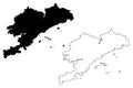 Dalian City People`s Republic of China, Liaoning Province map vector illustration, scribble sketch City of Dalian map