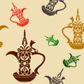 Dallah Arabic Coffee Pot Vector Illustration Seamless Pattern Royalty Free Stock Photo