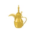 Dallah - traditional golden arabic teapot, metal pot with a long spout, icon in flat cartoon style isolated on a white Royalty Free Stock Photo