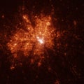 Dallas city lights map, top view from space. Aerial view on night street lights. Global networking, cyberspace