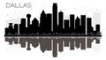 Dallas City skyline black and white silhouette with reflections.