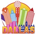 Dallas City Skyline Color Circle Vector Illustrati