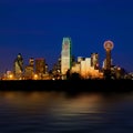 Dallas city skyline at night shot over the Trinity