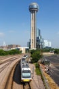 Dallas DART Light Rail public transport near Union Station portrait format in Dallas, United States