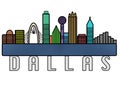 Dallas Skyline Colorful Horizontal Illustration, Line Art Silhouette of Dallas Texas, USA city Drawing Banner Royalty Free Stock Photo