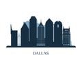 Dallas skyline, monochrome silhouette. Royalty Free Stock Photo