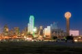 Dallas skyline reflected in Trinity River at sunset Royalty Free Stock Photo