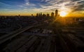 Dallas Texas Skyline Downtown Cityscape Sunrise sun rays over Urban Prawl massive City Royalty Free Stock Photo