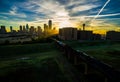 Dallas Texas Skyline Downtown Cityscape Sunrise sun rays over Urban Prawl massive City Royalty Free Stock Photo