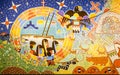 Dallas, Texas, USA: July 21, 2018: The Emergence Panel of Hopi Visions: Journey of the Human Spirit Painting by Michael Kabotie