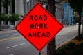 Road Work Ahead sign Dallas Downtown Royalty Free Stock Photo