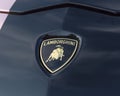 Close-up Lamborghini logo on 2018 Rose Gold Chrome Aventador