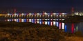 The Dalles, Oregan dam reflected at night Royalty Free Stock Photo