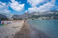 Dalmatia region, Croatia beach in sunny day in Omis town. Royalty Free Stock Photo