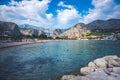 Dalmatia region, Croatia beach in sunny day in Omis town. Royalty Free Stock Photo