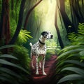 Dalmatian dog in the jungle. 3d rendering. Generative AI