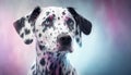 Dalmatian Dog Medium Shot White Pink Blue Magical Fantasy Bokeh. Generative AI
