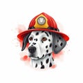 a dalmatian dog wearing a fireman\'s hat with a light on it\'s head and a spot on its forehead