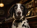 Dalmatian police dog wearing badge outdoors