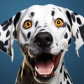 dalmatian portrait on blue , AI generated