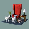 Dalmatian Puppies Red Chair Illustration