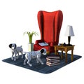 Dalmatian Puppies and Red Chair Isolated