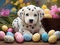 Dalmatian puppy and colorful Easter eggs Royalty Free Stock Photo