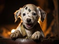 Dalmatian puppy firefighter sliding down mock pole