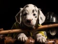 Dalmatian puppy firefighter sliding down mock pole