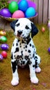 Dalmatian Puppy with Splashes of Colourful Paints and Easter Eggs illustration Artificial Intelligence artwork generated Royalty Free Stock Photo