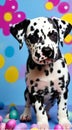 Dalmatian Puppy with Splashes of Paint and Colourful Easter Eggs illustration Artificial Intelligence artwork generated Royalty Free Stock Photo