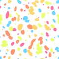 Dalmatian seamless pattern. Animal skin print. Dog and cow multicolor neon dots on white background. Vector Royalty Free Stock Photo