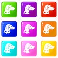 Dalmatians dog icons 9 set