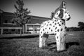 Dalmation dog painted Dala Horse wooden statue sits outside the Scandia Fire Department