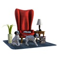 Dalmation puppy and chair V1 2 isolated
