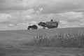 Old threshing sceneblack and white Royalty Free Stock Photo