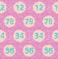 Daltonism color test inspired fun dotted seamless vector pattern with numbers created from dots. Surface pattern design