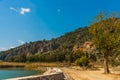 DALYAN, MUGLA, TURKEY: Rock-cut temple tombs of the ancient city Kaunos in Dalyan. Royalty Free Stock Photo