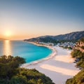 Dalyan river and Iztuzu turtle beach in Aegean mine under dramatic skies. Panorama. View from above. Dalyan, Turkey Royalty Free Stock Photo