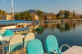 DALYAN, TURKEY: Cafes and Tourist boats with excursions on the promenade on the Dalyan River.