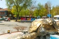 DALYAN, TURKEY: A fountain with a monument to Turtles and colorful letters of the name DALYAN and heart.