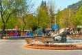 DALYAN, TURKEY: A fountain with a monument to Turtles and colorful letters of the name DALYAN and heart.